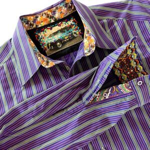 Robert Graham Purple Striped Cotton Long Sleeve Whimsical Button Down XL LSU